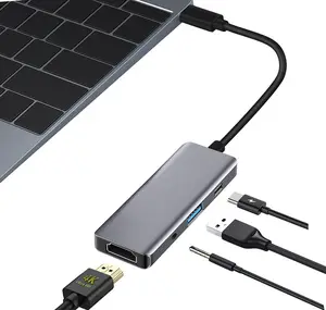 태블릿 노트북 USB C 도킹 스테이션을위한 USB 3.0 AUX와 4K HDTV 어댑터에 4 포트 멀티 포트 어댑터 USB 허브 C