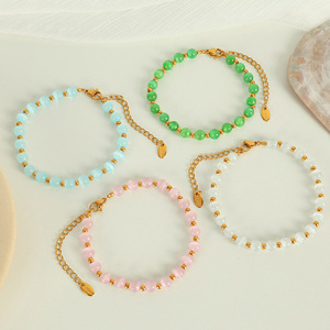 Multi Color Cat's Eye Beaded <b>Titanium</b> Steel Necklace Light Luxury Elegant Clavicle <b>Chain</b> Jewelry Unisex Fashion Set - Product Image 2