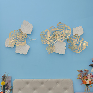 Art mural en métal 3D de luxe et léger, feuilles dorées et argentées, décoration en fer pour la maison, le salon et la nature. - Product Image 5