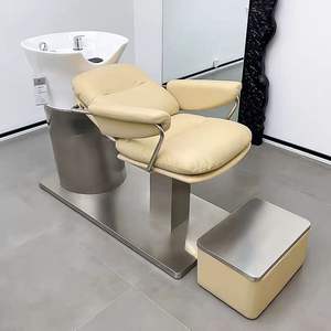 Lavacabezas Minimalista para Salón de Belleza, Cama de Lavado de Cabello con Lavabo de Cerámica, Cama de Lavado Semi Reclinable de Acero Inoxidable, Cama de Peluquería Exclusiva - Product Image 6