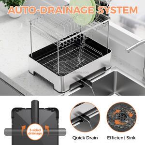 WIREKING, estantería de almacenamiento de cocina grande de 2 niveles, estantería para fregadero, estante para platos de acero inoxidable a prueba de polvo, estante de secado de platos - Product Image 3