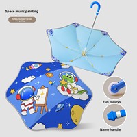 Parapluie Enfant Mignon à Dessin Animé avec Poignée Longue à Poulie, Coins Arrondis, Double Usage Soleil & Pluie, en Fibre de Sécurité