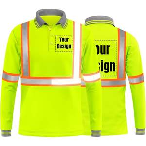 YOWESHOP, polos de entrenamiento de manga larga de alta visibilidad, tiras reflectantes, camiseta de seguridad, diseño personalizable, ropa de trabajo de estilo amarillo neón - Product Image 2