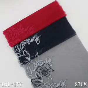 Spot 27CM nero rosso Nylon maglia ricamo pizzo fiore Broderie pizzo abbigliamento materiali per le donne