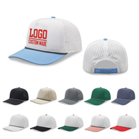 Casquette de camionneur personnalisée perforée au laser, casquette de baseball sportive respirante à 5 panneaux à profil haut découpée au laser avec logo personnalisé