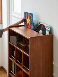 MUU Petite bibliothèque américaine en bois massif Couleur <span class=keywords><strong>vintage</strong></span> Armoire de rangement basse pour chambre à coucher Salon Support de rangement moderne pour disques - Product Image 5