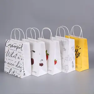 Sacola de compras reciclada ecológica personalizada de alta qualidade, sacola de papel para vinho e joias, presente de arte com logotipo de marca própria em relevo