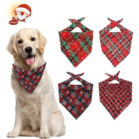 Écharpe de Noël personnalisée à carreaux pour chien Bandana Triangle pour animaux de compagnie Flocon de neige Imprimé Coton Respirant Harnais Nœud Papillon Bavoirs Ensemble