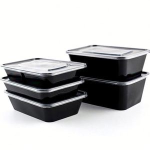 Conteneur alimentaire en plastique transparent noir carré jetable, boîte alimentaire rectangulaire en plastique à emporter, boîtes à lunch - Product Image 3