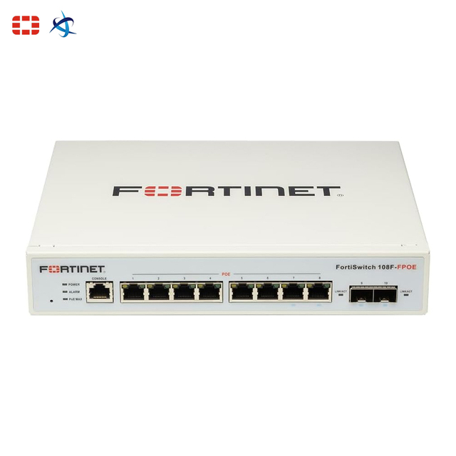 FortiSwitch 108F FPOE 8-Port Gigabit PoE Layer 2 Managed Network Switch 2 SFP Slots SNMP QoS Fanless Quiet Design Original