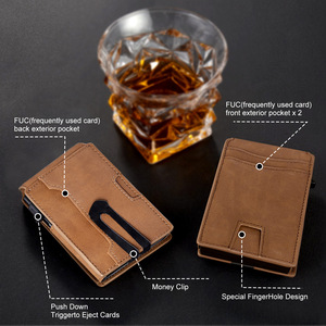 Men's Genuine Leather <b>Wallet</b> With <b>Metal</b> Card Holder RFID Blocking Anti-Theft 4 Inch Solid Color Spring 2024 - Product Image 2