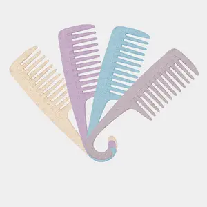 Özel büyük Detangling şampuan geniş diş berber saç ürünleri asmak için eğri ucu ile tarak çevre dostu saç tarak