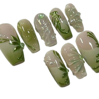 Vente en gros directe d'usine, lot de 24 faux ongles en acrylique vert, réutilisables, avec des motifs personnalisés possibles