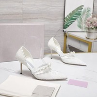 Escarpins à lacet et perles à talon aiguille, chaussures de créateur, escarpins de luxe à talon haut, bout pointu, pour mariage et mariée