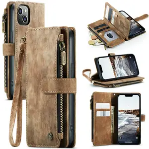 CaseMe for iPhone 14 Case Wireless Charger Mobile Phone Bags Zipper Wallet Card Case for iPhone 14 13 12 Pro Max Xr Xs Se 3 Case