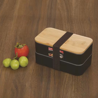 Boîte alimentaire double couche avec couvercle en bambou, boîte à lunch en plastique avec sangle pour l'école, la cuisine, le camping, pour desserts, céréales et repas
