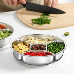 Stainless Steel Round Tray 5 Compartments For Vegetables Serving Home Kitchen Dishwasher Safe - Product Image 1