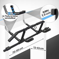 Barre de traction réglable Wellshow en acier noir mat pour cadre de porte sans vis, avec poignée supplémentaire, options de préhension polyvalentes, capacité de 150 kg