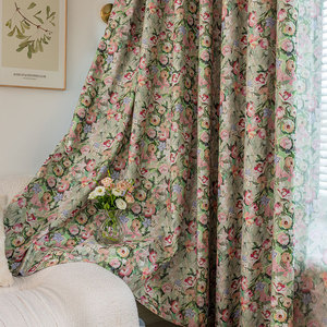 Tenda oscurante in poliestere verde chiaro vintage <span class=keywords><strong>con</strong></span> stampa di <span class=keywords><strong>rose</strong></span> e fodera nera, stile americano, per camera da letto e soggiorno - Product Image 5