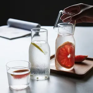 Jarra de agua y bebidas frías de vidrio de escritorio de alta calidad, jarra y tetera con juego de tazas