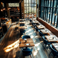 Ron Group Maßgefertigte Restaurant-Möbel Ledergepolsterte Sitzgruppe Massivholz Quadratischer Tisch Ergonomischer Stuhl Kommerzielles Set