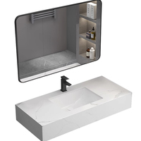 Meuble-lavabo mural rectangulaire en porcelaine, durable et moderne, avec vasque intégrée en roche, drain intégré, facile à nettoyer, pour usage hôtelier