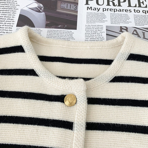 GX21143 Nouveau cardigan en tricot rayé à manches longues pour <span class=keywords><strong>femme</strong></span>, décontracté, printemps, automne, hiver, boutonné, à simple boutonnage, pulls pour femmes - Product Image 4
