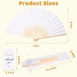 Abanico de mano de seda y bambú <span class=keywords><strong>con</strong></span> LOGO personalizado, abanico de boda, abanico de papel en blanco para pintar, abanicos de papel blancos - Product Image 2