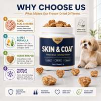 Complément alimentaire lyophilisé pour la peau et le pelage des chiens : Lécithine, huile de poisson, algues marines, friandises à mâcher souples, 50 % de poulet véritable, marque privée