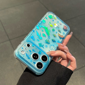 Custodia Trasparente <span class=keywords><strong>per</strong></span> iPhone 17 16 15 Pro Max con Motivi di Delfini e Grappoli di Pesci Blu Oceano, Bumper in TPU e <span class=keywords><strong>Cover</strong></span> Posteriore Rigida IMD con Brillantini - Product Image 5