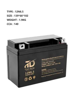 Nueva batería de motor 12V6.5 batería de GEL de ciclo profundo 12N6.5 para piezas de motocicleta precio de fábrica de China sin mantenimiento