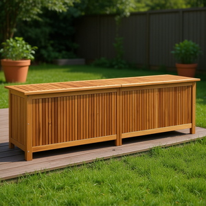 กล่องเก็บของไม้สักแท้สำหรับลานบ้าน ขนาด 78.7 x 19.7 x 22.8 นิ้ว สำหรับใช้งานกลางแจ้งอเนกประสงค์ รูปทรงสี่เหลี่ยมผืนผ้า สีน้ำตาล แบบตั้งพื้น - Product Image 2