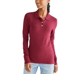 <b>Women</b> <b>Long</b> <b>Sleeve</b> <b>Polo</b> Shirt Solid Casual Collared Pullover Custom Embroidered Printed Cotton Blend Uniform - Product Image 1