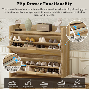 Zapatero de ratán de madera ultrafino de 1 cajón, <span class=keywords><strong>Banco</strong></span> de entrada para pasillo con Zapatero <span class=keywords><strong>estrecho</strong></span>, asiento acolchado - Product Image 3