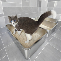 Bac à litière pour chat à clé dorée extra large en acier inoxydable avec grande capacité, nettoyage facile, conception ouverte anti-éclaboussures pour le nettoyage des animaux domestiques