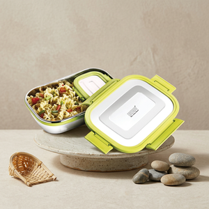 Lonchera de Acero Inoxidable Hermética a Prueba de Fugas con 2 Compartimentos, Contenedor de Alimentos Rectangular Tipo Bento para Oficina y Escuela - Product Image 3