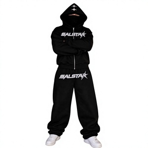 <b>Men</b>’s Black Oversized Tracksuit <b>Set</b> Custom Streetwear Hoodie & Wide Leg Jogger Pants Hip Hop Casual Sportswear Custom Brand Logo - Product Image 2