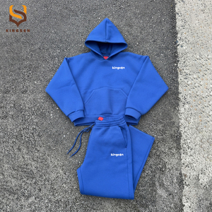 Conjunto de Sudadera con Capucha y Pantalones de Pierna Recta de Felpa Francesa Gruesa con Logotipo Pequeño Personalizado, Corte Holgado, Ropa Deportiva Urbana para Hombre - Product Image 1