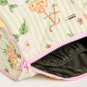 Pochette de maquillage pliable légère en nylon imperméable écologique à imprimé floral rayé matelassé personnalisé avec fermeture éclair grande taille - Product Image 4