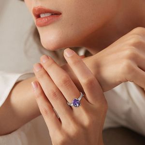 YH takı fabrika fiyat moda reçine külleri 925 ayar gümüş Oval şekil mor ametist CZ kadın alyans - Product Image 5