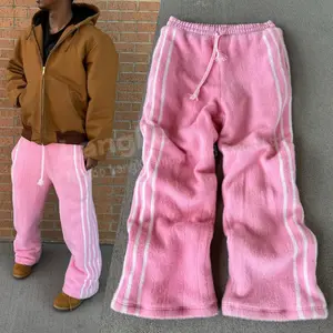 Streetwear Pantalon évasé unisexe surdimensionné en mohair tricoté personnalisé avec cordon de serrage pour hommes