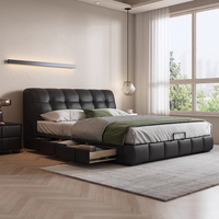 Luxus Schwarz Echt leder King Size Doppel Queen Bett rahmen Gaslift Gepolsterte Lagerung Hoch gepolsterte Betten Liege schubladen