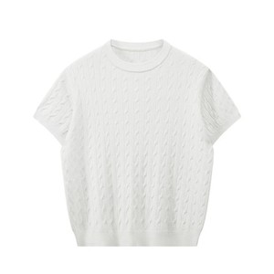 Camiseta de Manga Corta de Punto Trenzado para Hombre Dalang, Color Azul Marino, Corte Ajustado, Estilo Casual, Suéter de Verano, Top para Parejas - Product Image 5