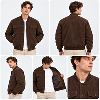Blouson Bomber en Daim Personnalisé pour Homme, OEM ODM, Marron, Façon Daim, Boutons sur le Devant, Poches à Rabat, Veste Décontractée Vintage