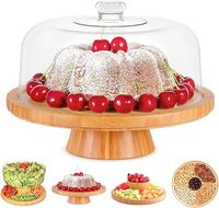 Support de table à gâteau vintage en bambou plateau de service en gros présentoir à gâteau rotatif avec couvercle en dôme en acrylique transparent