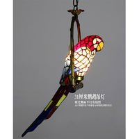Style Pastoral Grand Perroquet Rouge Conception Tiffany Teinté Art Décoratif Verre Led Lustre Pendentif Lumière
