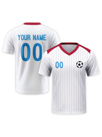 Maillot de football rétro unisexe personnalisé 100% polyester, séchage rapide, rouge et blanc, rayures classiques, service OEM automatisé