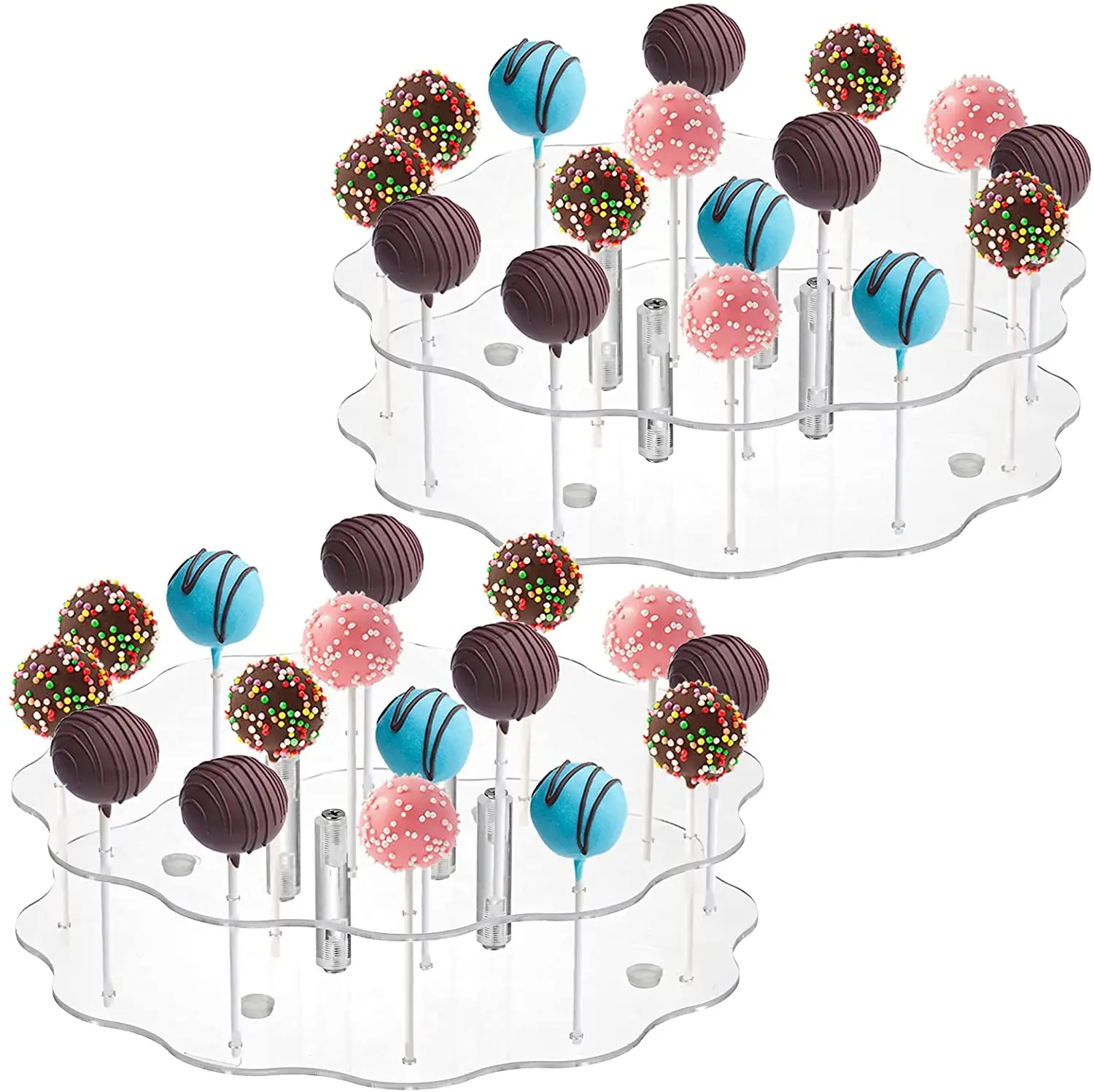 2 Tier Clear 10 Zoll Durchmesser Acryl Cake Pop Halter, Blumen Blütenblatt Form Runde Lutscher Halter Cake Pop Display Stand