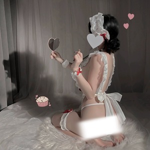 Costume de demoiselle d'honneur mignon et féminin, lingerie blanche transparente avec nœud en dentelle, dos nu, costume de cosplay pour femmes - Product Image 1