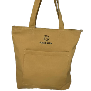 Customizable Heavy-Duty Strong Cotton Grocery Fabric Reusable Shopping Tote <b>Bag</b> Zipper Closure <b>Medium</b> Size Hand Length - Product Image 1